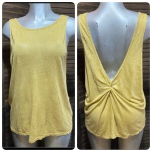 H&M 100% Linen Tank Top Cami Small Low Cut Back Loose Mustard Yellow Lagenlook